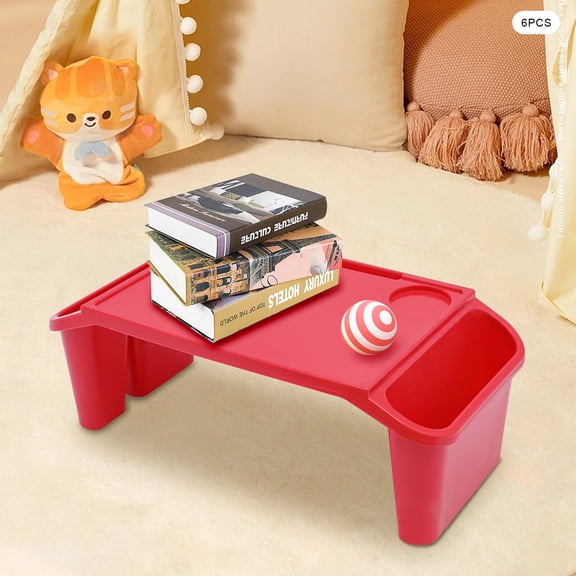 6 Pcs Kids Lap Desk Tray, Plastic Breakfast Laptop Trays with Side Pockets, Portable Lap Bed Table for Writing, Reading, Drawing, Doing Homework, Eating in Bed