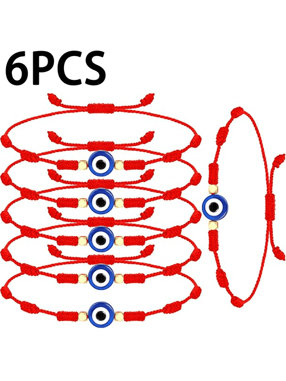 6 Pcs Red Evil Eye Bracelets Evil Eye 7 Knot Lucky Bracelets Adjustable Red String Amulet for Women Men Protection