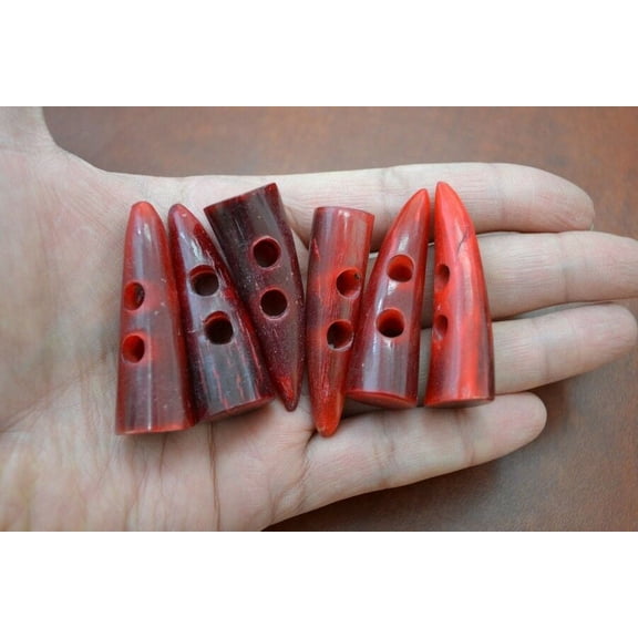 6 Pcs Red Horn Toggle Sewing Buttons 2"