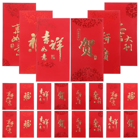ifundom 6Pcs Sturdy Paper Red Money Packets with Blessing Words for 2024 New Year Celebration