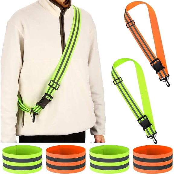 6 Pcs Reflective Sash for Walking at Night Reflective Strap Arm Band High Visibility Belt Safety Ankle Strap for Visibility Vest Clothing Running Gear