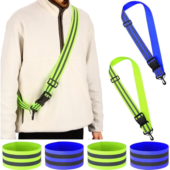 6 Pcs Reflective Sash for Walking at Night Reflective Strap Arm Band High Visibility Belt Safety Ankle Strap for Visibility Vest Clothing Running Gear
