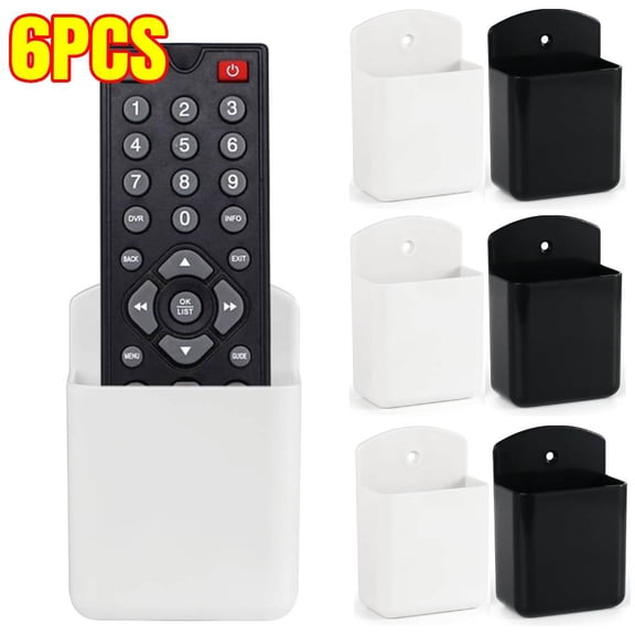 6 Pcs Remote Control Holder Wall Mount, TV Remote Holder, Self Adhesive Controller Holder, Wall Pen Holder Storage Accessories for Home Office (3 White, 3 Black)