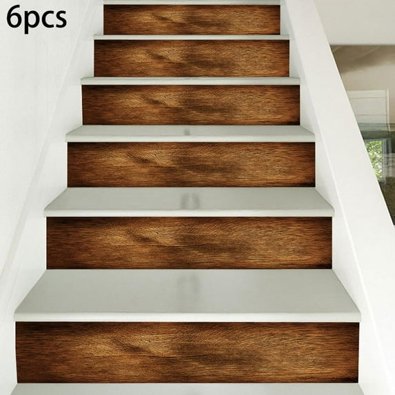 Gerich 6/13 Pcs Removable Wood Pattern Stairs Stickers PVC Decoration for Room Stairways Home Decor