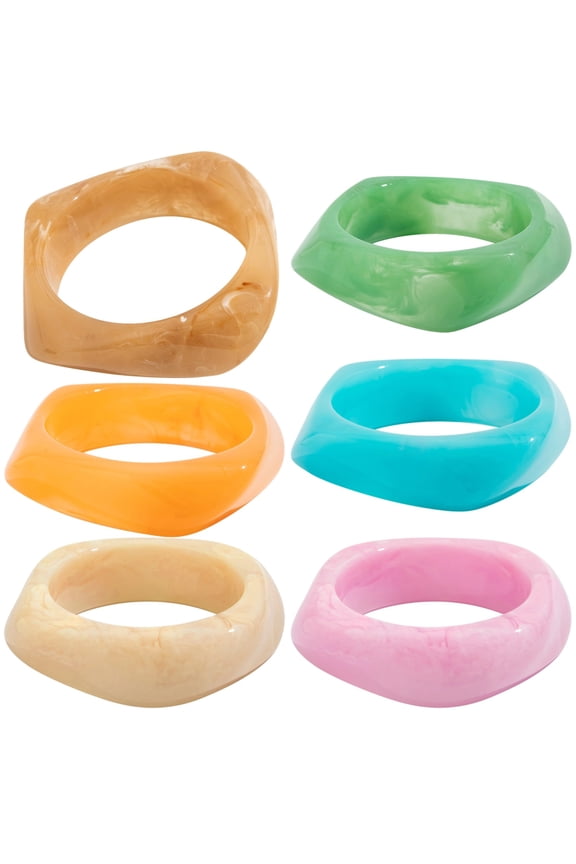 6 Pcs Resin Bangle Bracelets, Square Chunky Bracelets for Women, Smooth Edged Large Bangle Set, Irregular Wristbands, Assorted Colors, Ideal for Daily Wear and Fashion Accessories