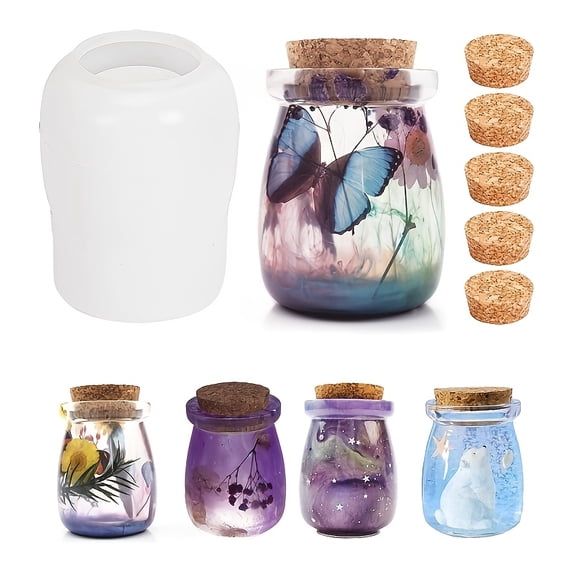 6 Pcs Resin Jar Bottle Silicone Mold Set with Cork Lids DIY Epoxy Resin ...