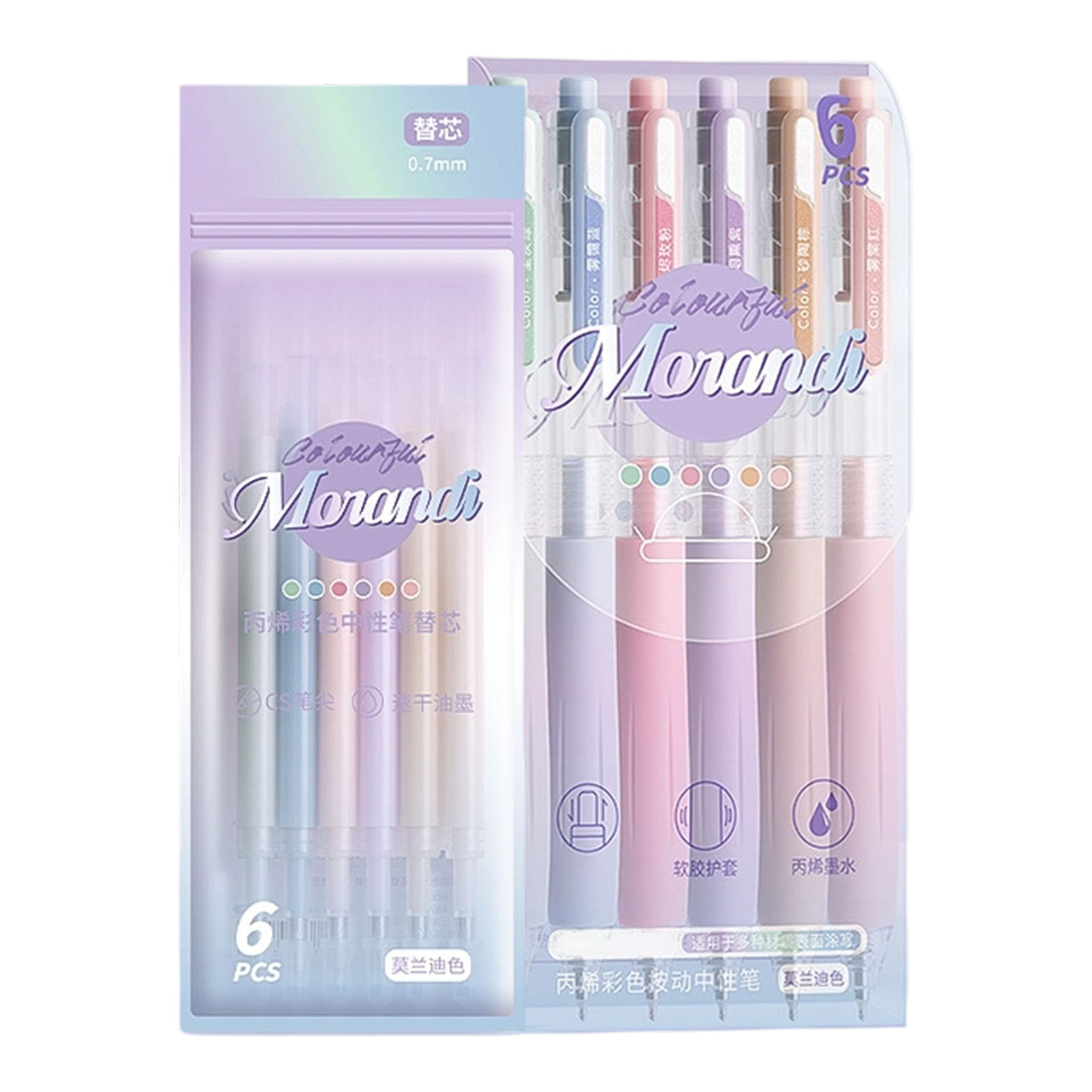 Pen Retractable Note 6 Pcs Retractable Gel Inks Pens, 0.5mm Colorful Gel Pen Set for Note ...