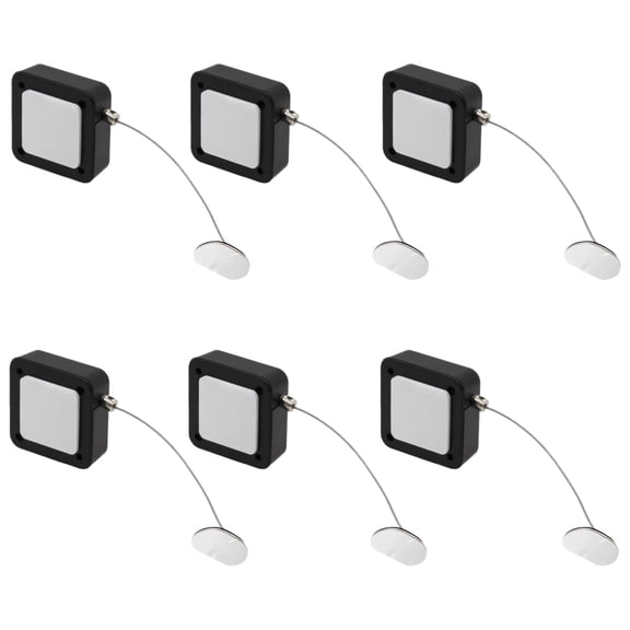 6 Pcs Retractable Security Cable Lock, 6.5 ft / 2 Meters Anti Theft Pull Box Display, TV Remote Control Tether Cord, Anti-Lost Steel Wire Rope, Self-Retracting, Black