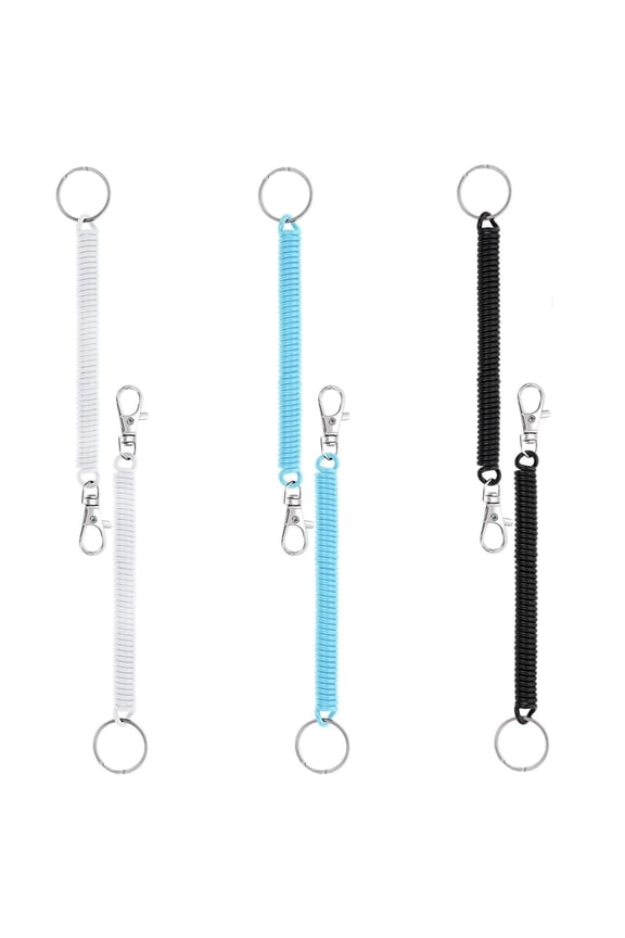 6 Pcs Retractable Spring Coil Keychain Coil Cord Stretch Keychain Ring Coiled Lanyard With Keyring Lobster Clasp Elastic Coil Springs Keychain Anti-Lost Stretch Cord Safety Key Chain,3 Color,17 inch