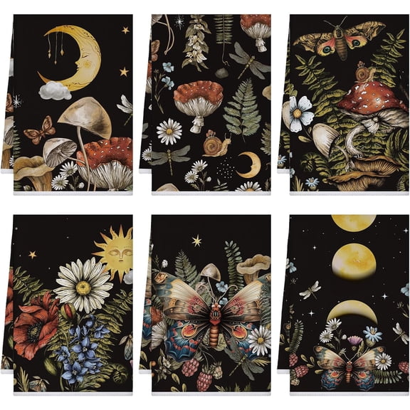 6 Pcs Retro Kitchen Towels 15.7 x 23.6 Inch Farmhouse Vintage Hand Towels Decorative Absorbent Dish Cloth for Bathroom Decor for Cooking Baking Cleaning(Retro Color,Boho)