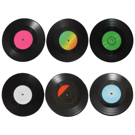6 Pcs Retro Vinyl Record Coasters for Drinks, Music-Themed Coasters Set, ABS Material, Non-Slip, 4.1 Inches Diameter, Ideal Gift for Music Lovers, Includes Gift Box
