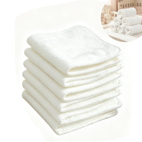 6 Pcs Reusable Cotton Pads, 4-Layer Soft Microfiber Absorbent Inserts, 13.78" 5.31" Washable Cloth Liners for Incontinence Care (White)