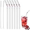 6 Pcs Reusable Glass Straws With Design,Colorful Heart on Clear Bent Straws 7.9in X 8mm Shatter Resistant Drinking Straws with 2 Cleaning Brushes Valentine's Day Decoration for Beverages,Cocktails