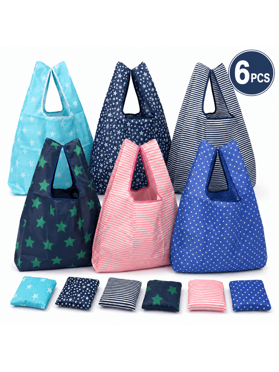 6 Pcs Reusable Grocery Bags Foldable Washable Shopping Bags Large Boho Tote Bags with Handles for Groceries Shopping