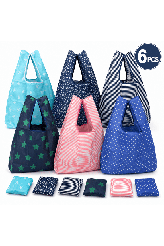 6 Pcs Reusable Grocery Bags Foldable Washable Shopping Bags Large Boho Tote Bags with Handles for Groceries Shopping