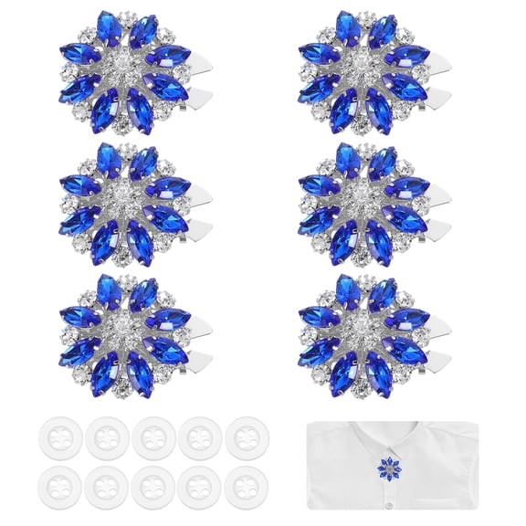 6 Pcs Rhinestone Button Covers Decorative Clips with 10 Pcs White Sewing Buttons Detachable Marquise Sewing Replacement for Women Men DIY Crafts Accessories (Navy Blue/Silver)