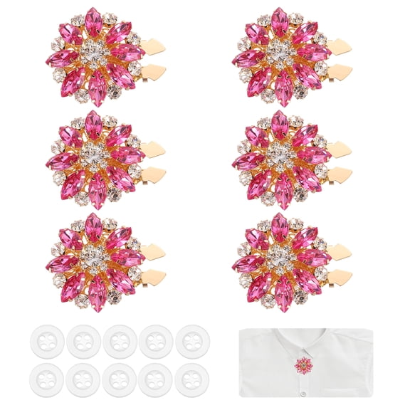 6 Pcs Rhinestone Button Covers Decorative Clips with 10 Pcs White Sewing Buttons Detachable Marquise Sewing Replacement for Women Men DIY Crafts Accessories (Rose Red/Gold)