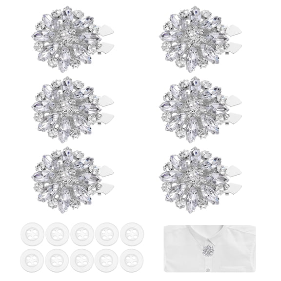 6 Pcs Rhinestone Button Covers Decorative Clips with 10 Pcs White Sewing Buttons Detachable Marquise Sewing Replacement for Women Men DIY Crafts Accessories (White/Silver)