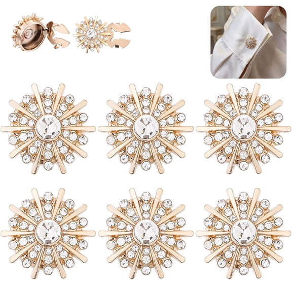 6 Pcs Rhinestone Button Covers - Women's Detachable Blouse Button Clips for Elegant Decoration, Sparkling Jewelry Design with on Feature for Shirts Dresses Tops Stylish(Q)
