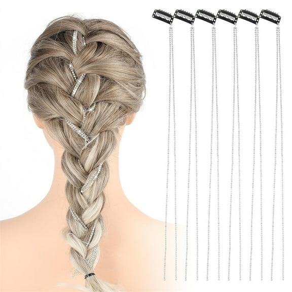 6 Pcs Rhinestone Hair Chain, NOGIS Shiny Punk Tassel Hair Clip, Crystal Hair Extension Accessories for Women and Girls' Party, Nightclub, Wedding and Daily Headwear