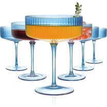 6 Pcs Ribbed Coupe Glasses, 10 oz Blue Martini Glasses Set, Cute Espresso Martini Glass & Champagne Coupe Glass, Elegant Bar Glassware for Cocktails, Wine, Outdoor Entertaining & Gifts