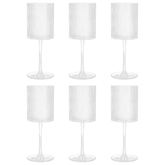 6 Pcs Ribbed Wine Glasses Set, Vintage 10.8 Oz, American-Style Clear Glass with Wide Mouth, Tall Stem Wine Glass for Wedding, Birthday Party and Bar