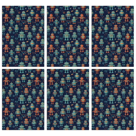 6 Pcs Robot and Gears Blue Pattern Funny Kitchen Towels, Microfiber Dish Towels, Kitchen Tea Towels Set 18" X 26"