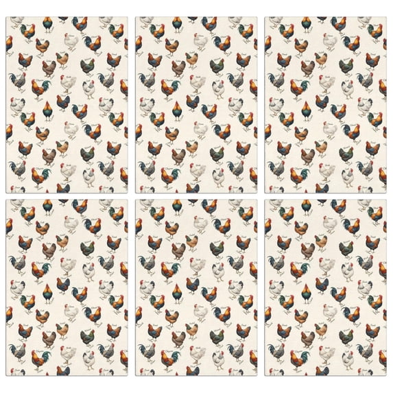 6 Pcs Rooster and Label Cream Pattern Funny Kitchen Towels, Microfiber ...