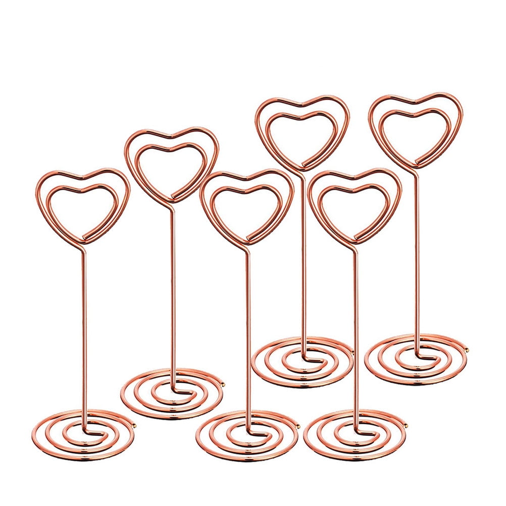 6 Pcs Rose Gold Heart Shape Photo Holder Stands Table Number Holders