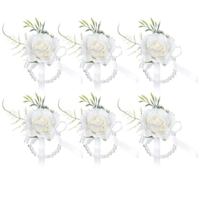 6 Pcs Rose Wrist Corsage for Wedding, Bride Bridesmaids Corsages, Pearls Bracelet Wrist Flower for Prom Homecoming Party, Wrist Corsage Wedding Decor