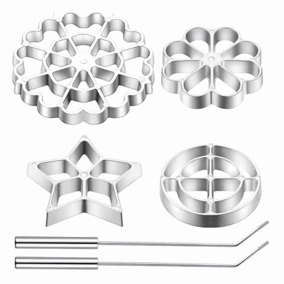 6 Pcs Rosette Iron Mold Set Bunuelos Mold with Handle Cooking Stamp Maker Kit Cookie Cutter Aluminum Alloy Waffle Maker with 3 Interchangeable Head Star Flower Circle(Aluminum)