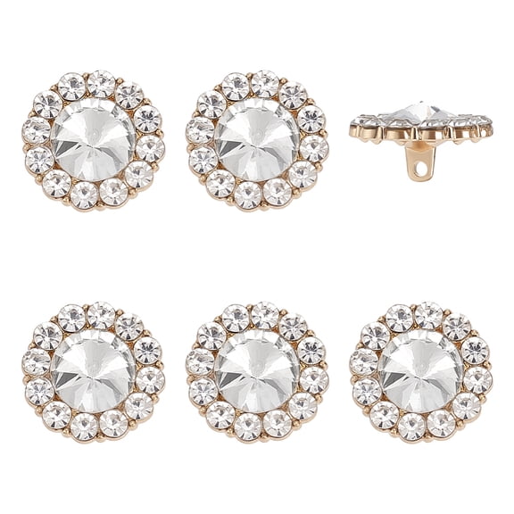6 Pcs Round Alloy Rhinestone Shank Buttons 0.92inch Golden Bottom Clip Sew On Buttons with Hole Vintage Metal Buttons Embellishments