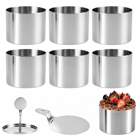 6 Pcs Round Cake Ring Molds, Seamless Stainless Steel Cake Cooking Rings Baking Mold for Professional Pastry