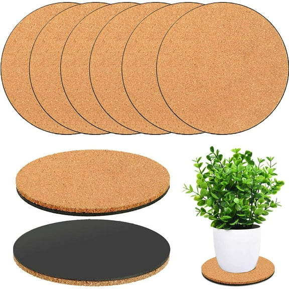6 Pcs Round Cork Plant Coasters,Durable Cork Coasters Indoor,3.9 Inch Absorbent Plant Saucer Mats for Outdoor and DIY Craft Project