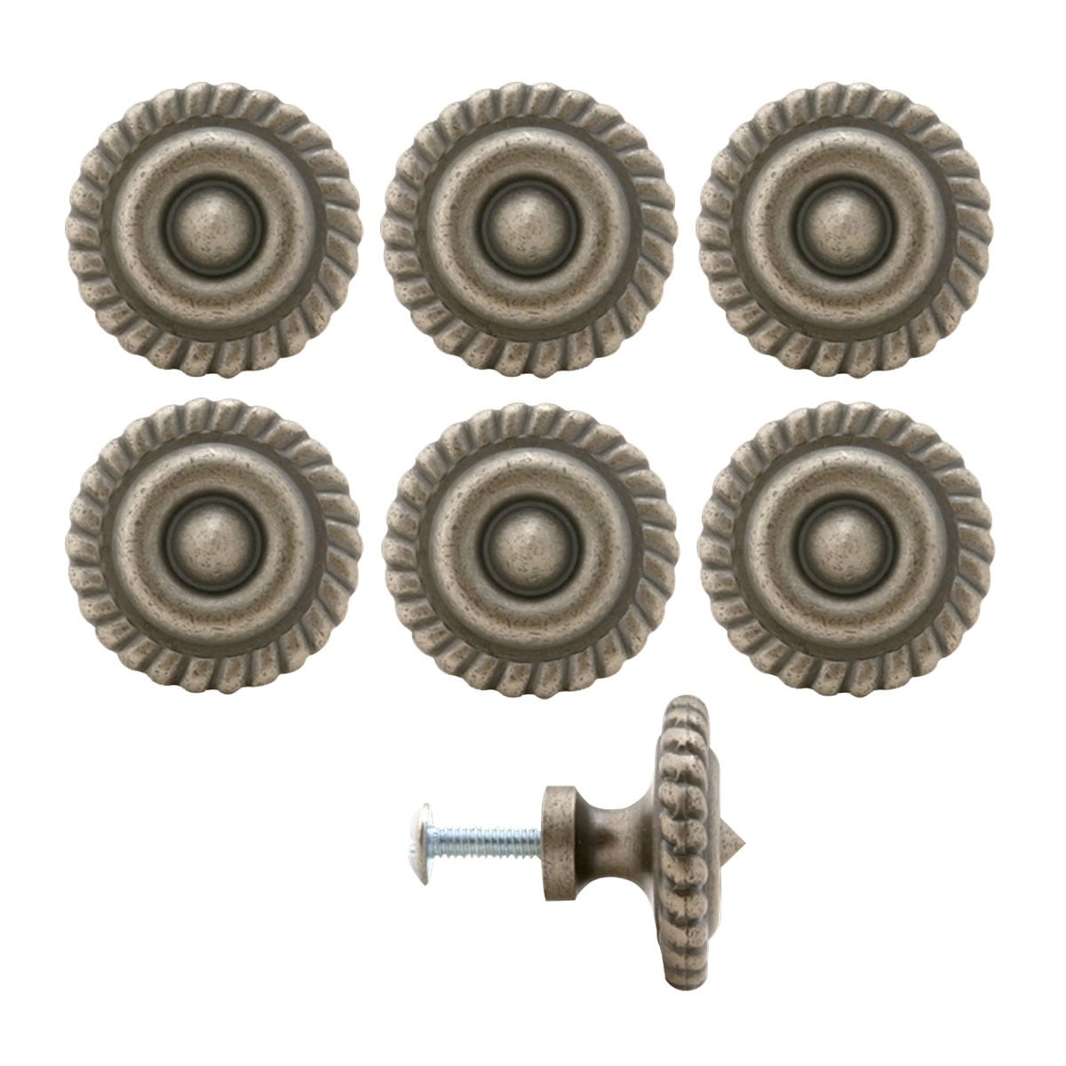 6 Pcs Round Kitchen Cabinet Knob Pulls Pewter Brass Drawer 1.25" Dia Dresser Drawer Handles | Renovators Supply