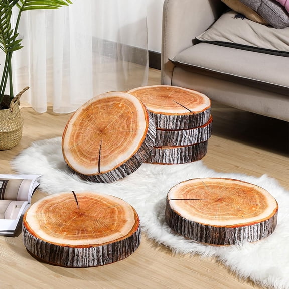 6 Pcs Round Throw Pillow Wood Decorative Soft Circle Seating Tree Stump Pillow Floor Cushion Natural Wood Cushion 3D Digital Printing Forest Decor for Bedroom Living Room (Realistic)
