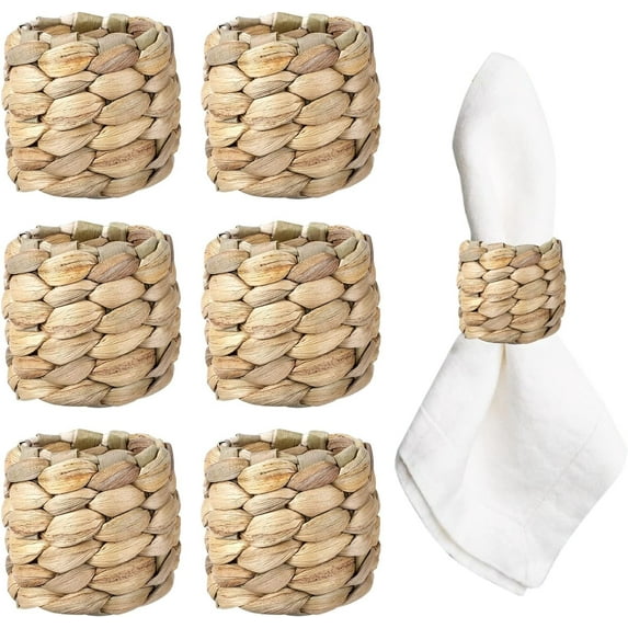 6 Pcs Round Woven Napkin Ring, Farmhouse Napkin Rings,Water Hyacinth Napkins Rings, Rustic Napkin Rings, Napkin Holder Buckles, Spring Napkin Rings for Christmas,Birthday, Thanksgiving