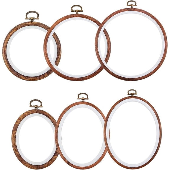 6 Pcs Rubber and Plastic Embroidery Hoops 2 Sizes Plastic Cicle and 4 Sizes Rubber Ring Stith Frames for Sewing Crafts Making. Beige DIY