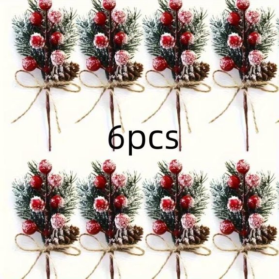 6-Pcs Rustic Cedar Branches with Festive Berries for Holiday Decor