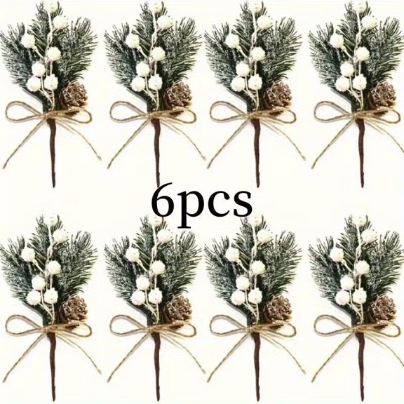 6-Pcs Rustic Cedar Branches with Festive Berries for Holiday Decor