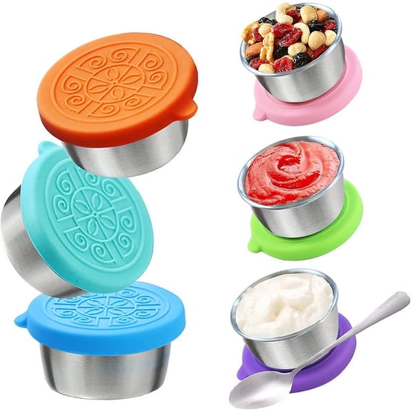 6 Pcs Salad Dressing Containers With Lids, Small Leakproof Reusable Stainless Steel Salad Dressing Container To Go For Lunch Boxes,Sauce containers, Picnics,Travel Meal Prep And Kitchen Storage.
