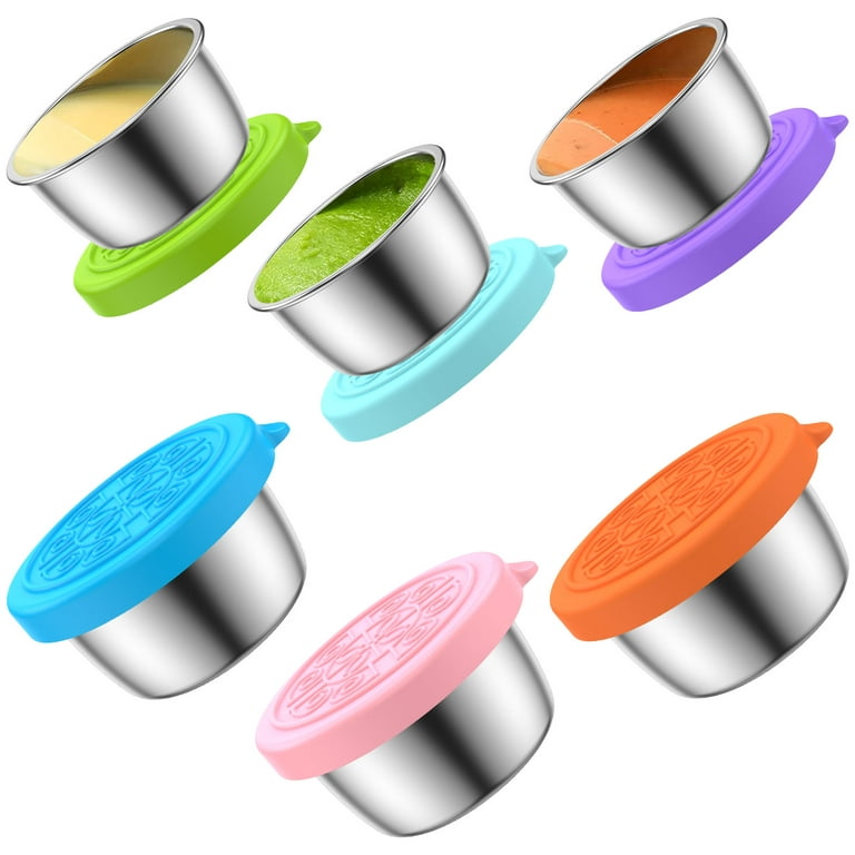 6 Pcs Salad Dressing Containers to Go 1.5oz Mini Stainless Steel Food Storage Container Small Condiment Containers with Silicone Lids Dishwasher Safe