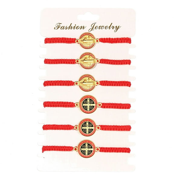 6 Pcs San Benito Bracelet Red String Protection Bracelet Handmade Saint Benedict Bracelets Prayer bracelet Gift For Men Women Gifts