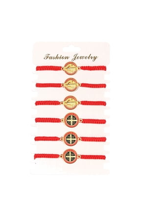 6 Pcs San Benito Bracelet Red String Protection Bracelet Handmade Saint Benedict Bracelets Prayer bracelet Gift For Men Women Gifts