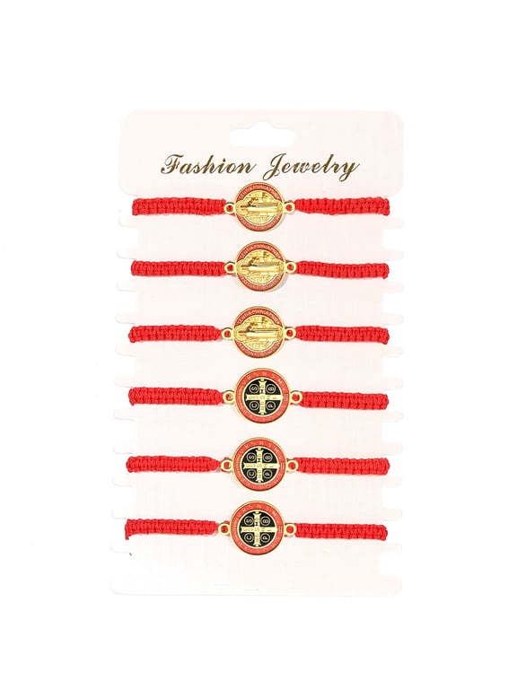 6 Pcs San Benito Bracelet Red String Protection Bracelet Handmade Saint Benedict Bracelets Prayer bracelet Gift For Men Women Gifts