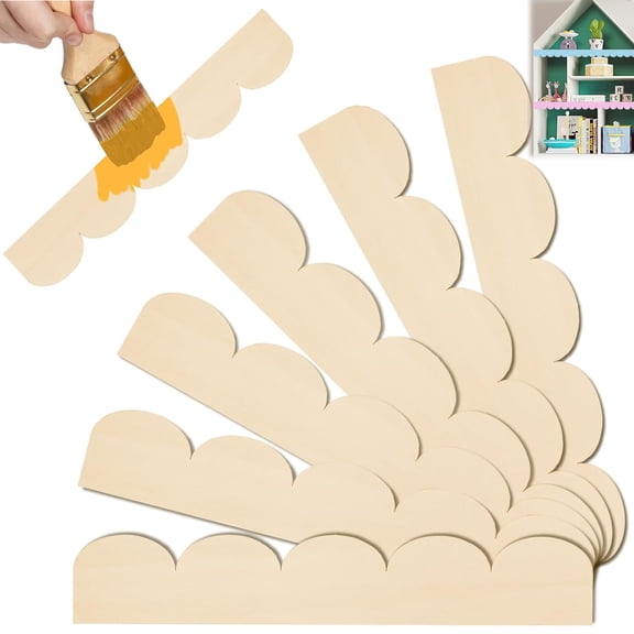 6 Pcs Scalloped Decorative Wood Trim Tutuviw 15.8 x 3.5 Inch Unfinished Scalloped Wood Molding DIY Wooden Moulding Trim for Cabinet, Shelf, Window, Door Frames Decoration