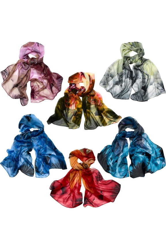 6 Pcs Scarves for Women Lightweight Summer Floral Print Pattern Scarf for Women Dressy Long Thin Scarf Shawl , Bright Style