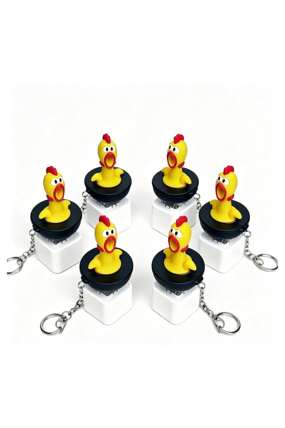 6 Pcs Screaming Chicken Sound Button Keychain, Rechargeable Fidget Clicker with 6 Realistic Chicken Scream Sounds & LED Light, Funny Interactive Desk Stress Relief Novelty Toy for Adults