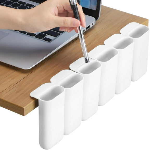 6 Pcs Screen Pen Pencil Holders Attachable Deskside Pen Holder Computer Monitor Desktop Pencil Organizer with Self Adhesive Attacher for Office Supplies Work Gadgets Storage(Gray, White)
