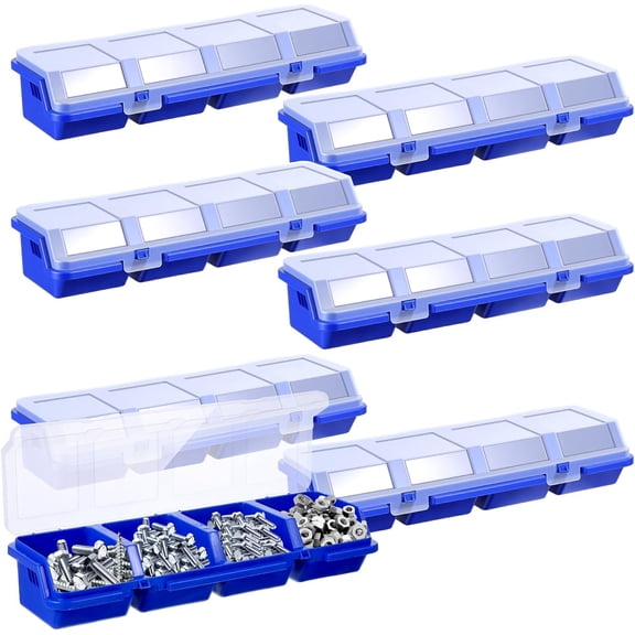 6 Pcs Screw Organizer Box with Lids,Small Parts Storage Bins Locks 4 Divider Compartment Sorting Toolbox Case for Garage Tools Nails bolt Plastic Hardware Containers